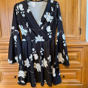 Black Flower Print Dress